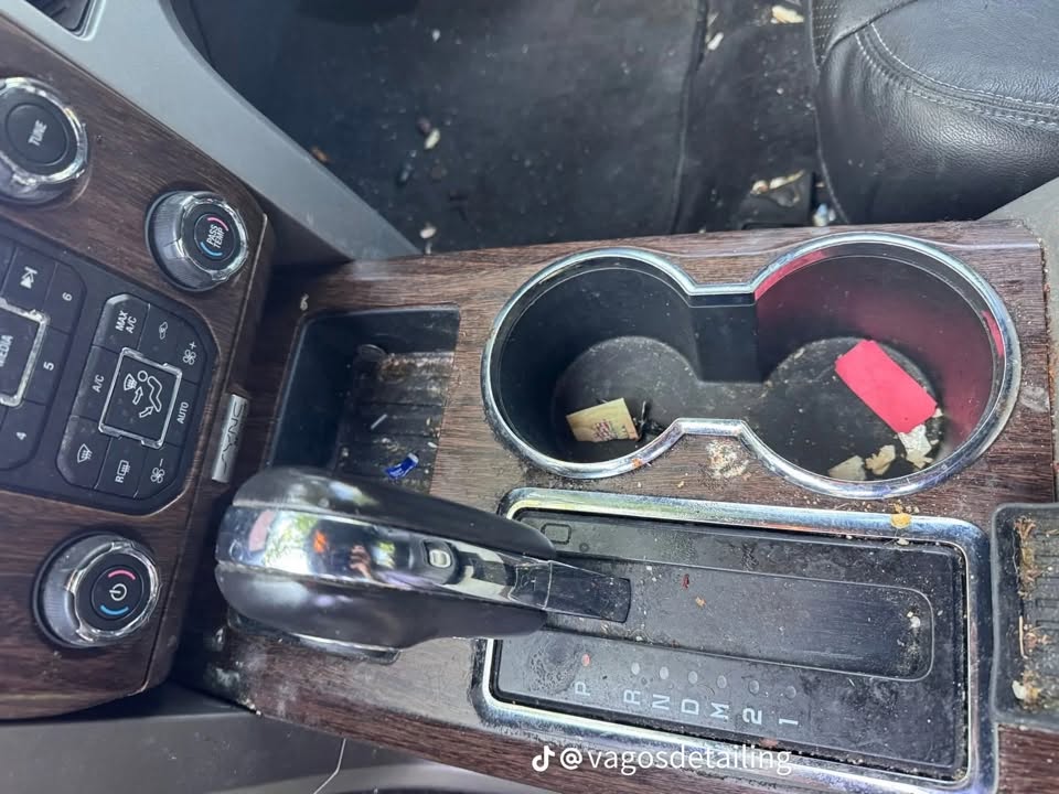 Vehicle console before detailing